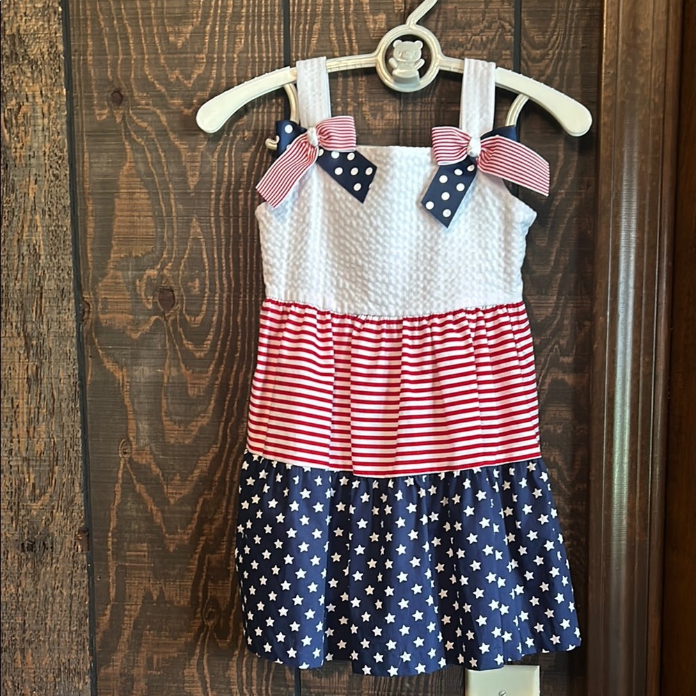 Bonnie Baby White and Red Sleeveless Sundress with Square Neck